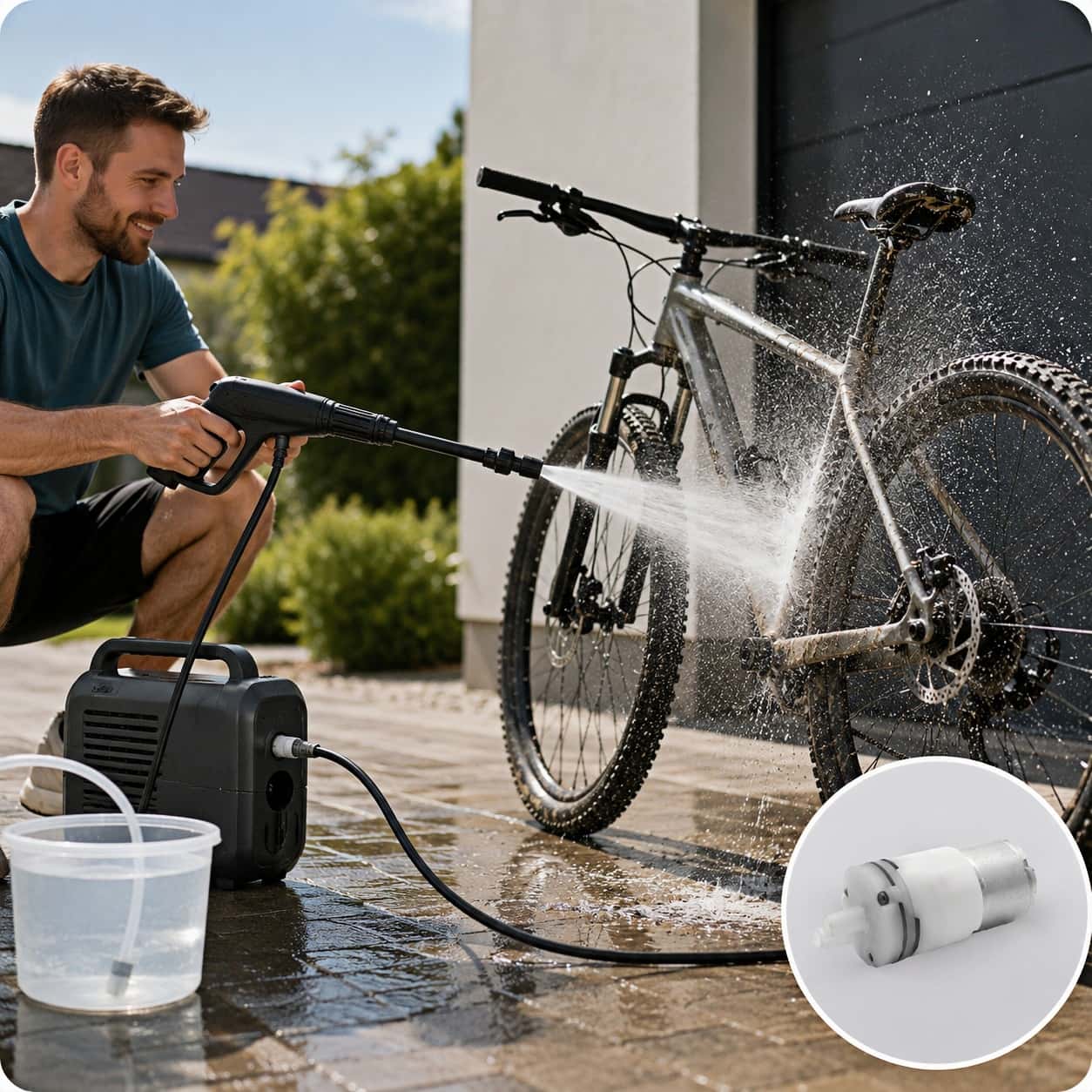 micro high pressure water pump used in portable cleaning and compact pressure washing devices