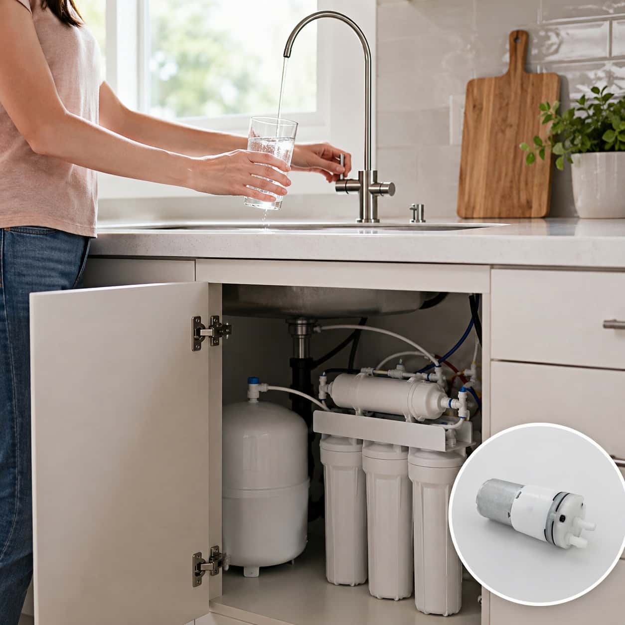 micro high pressure water pump integrated in reverse osmosis water filtration systems